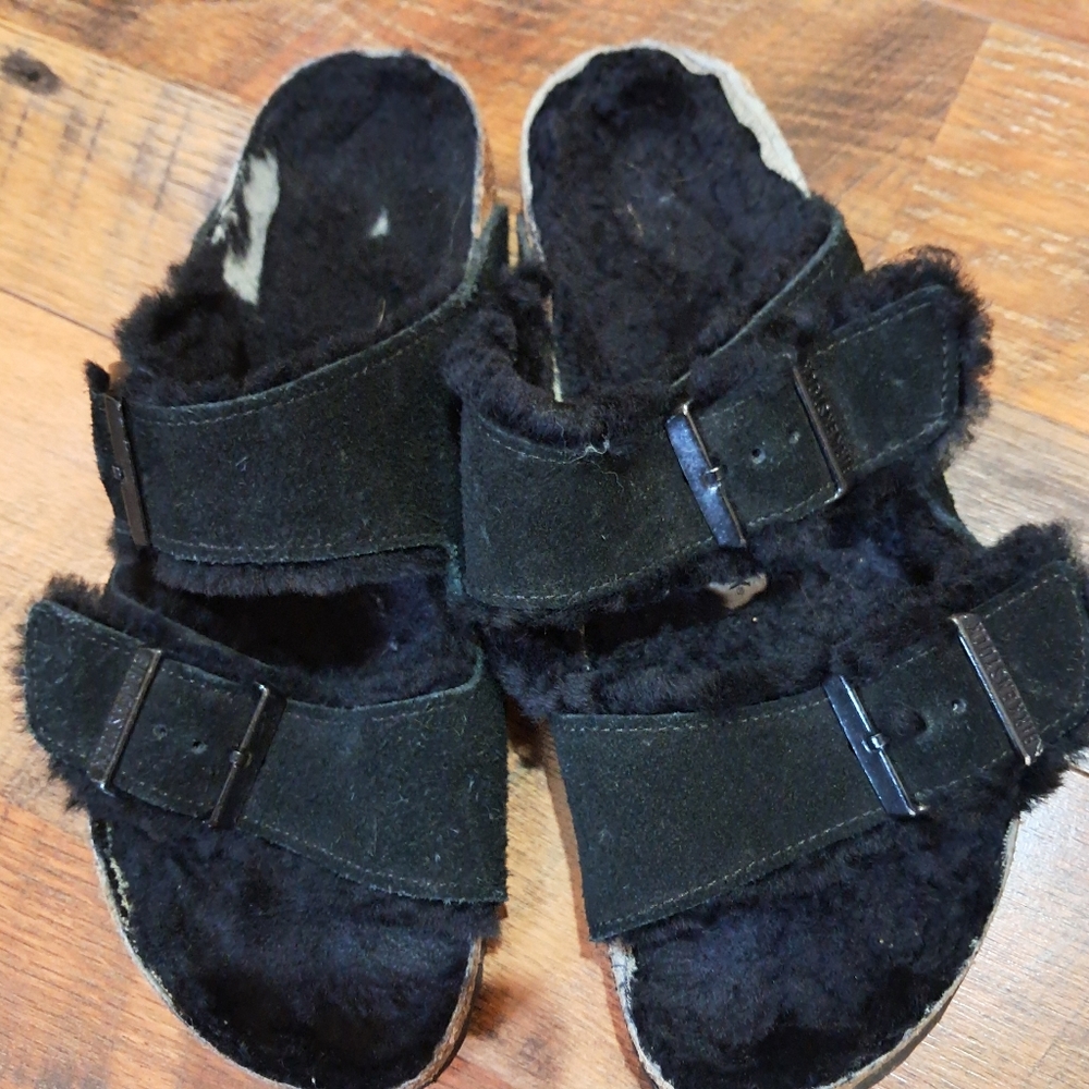 Birkenstock Furry Black  Sandals Women Size 8 / 39